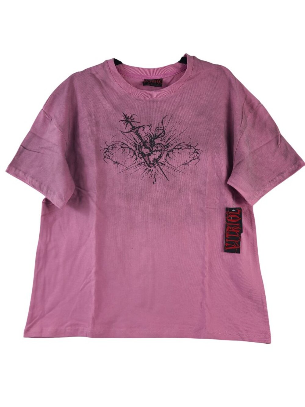 NEW Vitriol Rae Pink Dyed Graphic Tee Gothic-Inspired Design Size Medium